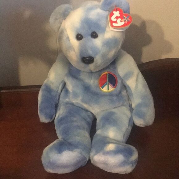 Ty Blue Beanie Buddy Peace 2003 Bear - Picture 11 of 11